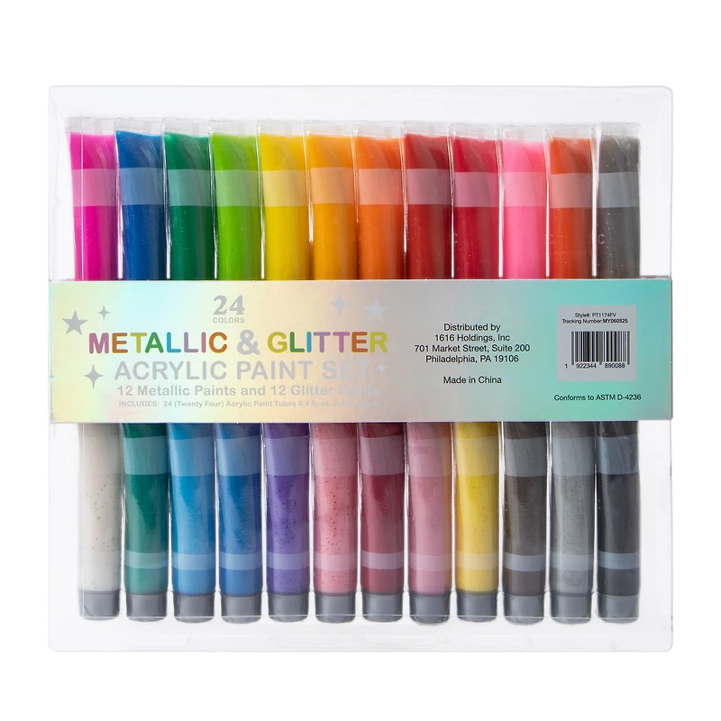 Metallic & Glitter Acrylic Paint Set 24-Count