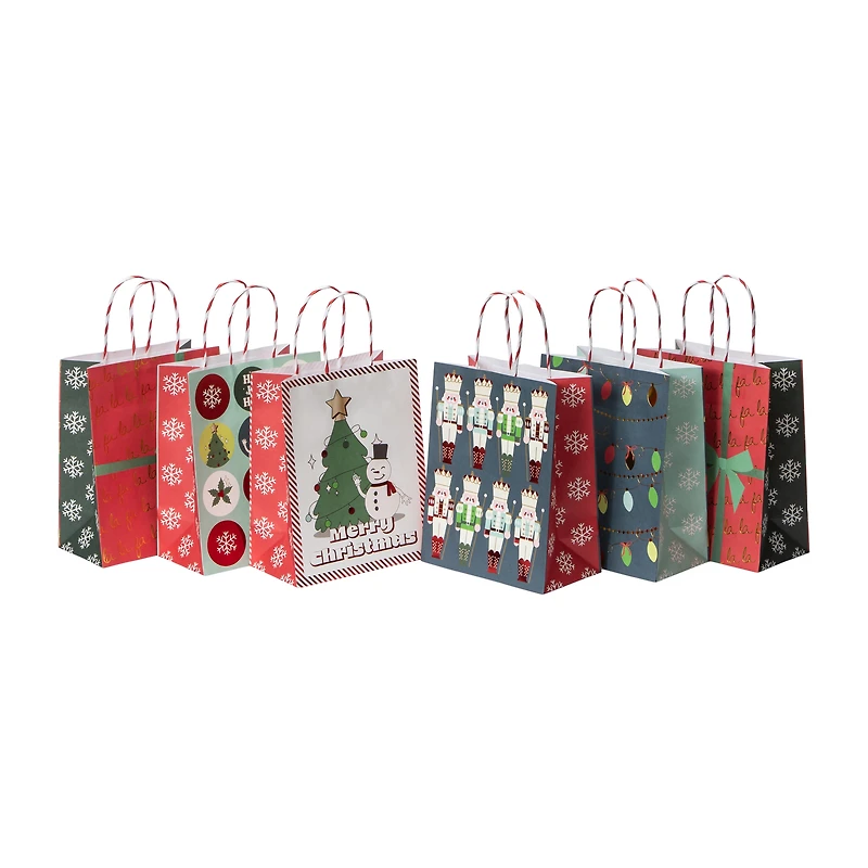 Christmas Holiday Kraft Bags 6-Count