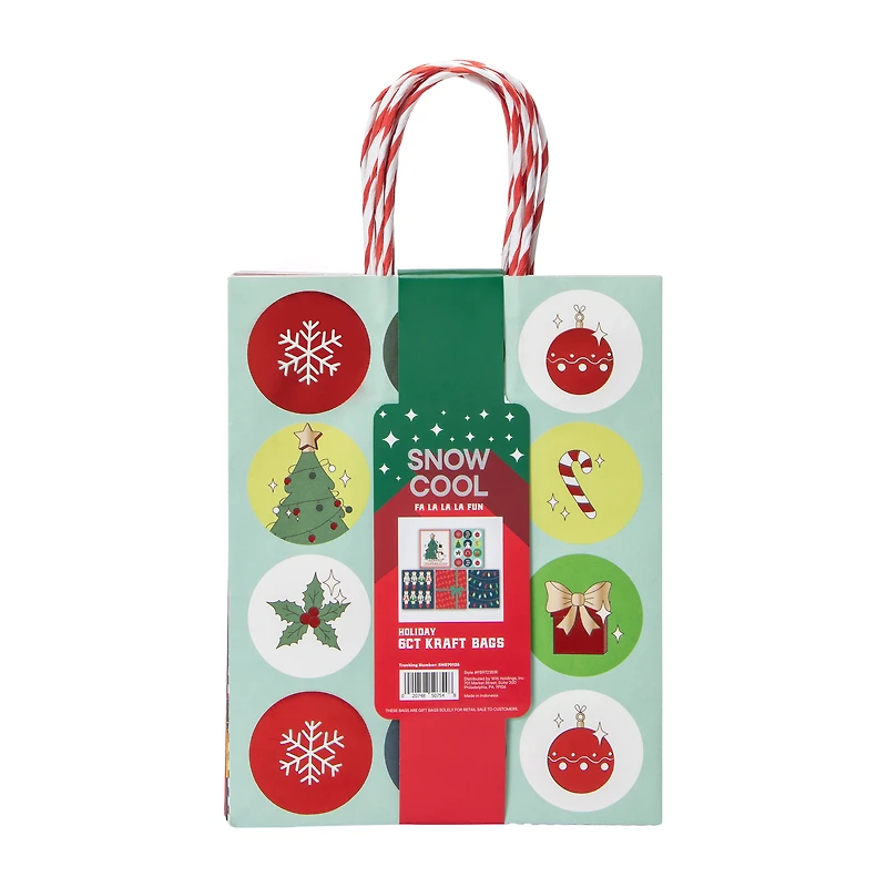Christmas Holiday Kraft Bags 6-Count