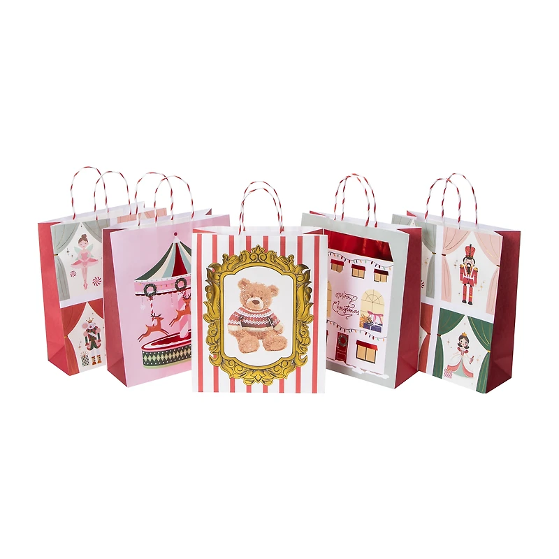 Christmas Holiday Kraft Bags 5-Count