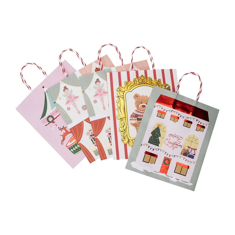 Christmas Holiday Kraft Bags 5-Count
