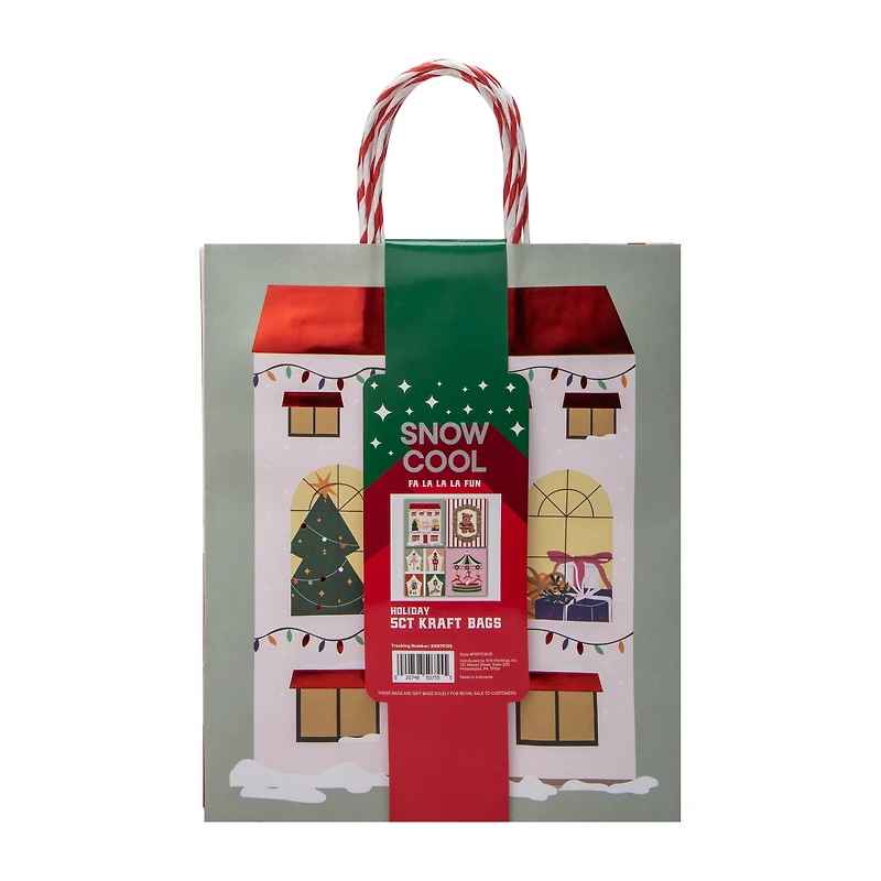 Christmas Holiday Kraft Bags 5-Count