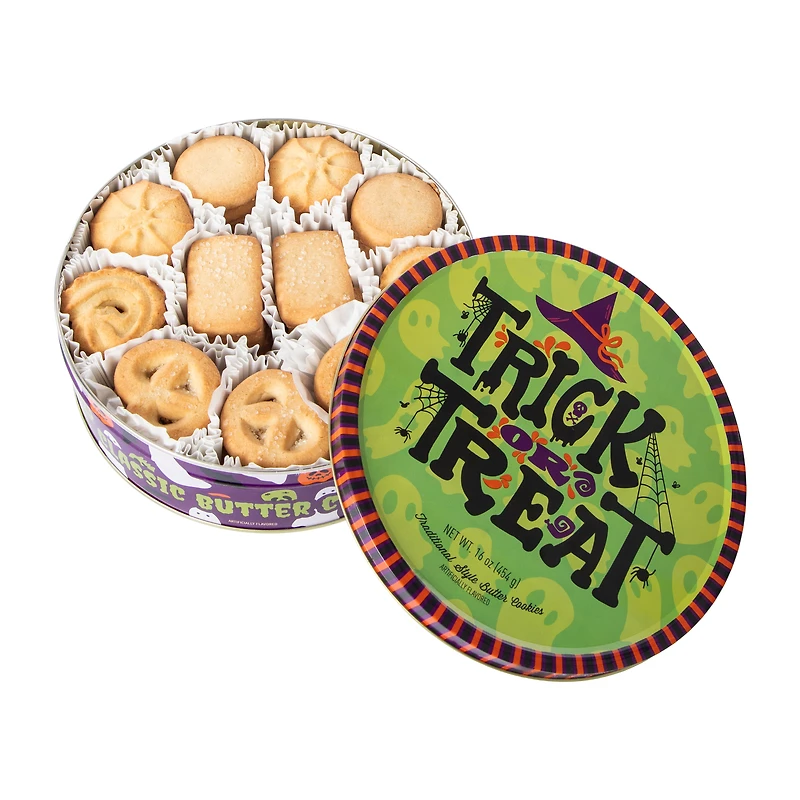 Halloween Trick Or Treat Traditional Style Butter Cookies Tin 16oz