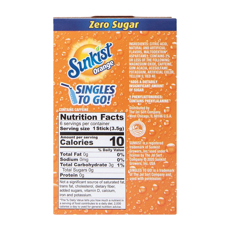 Sunkist® Orange Zero Sugar Drink Mix 0.74oz