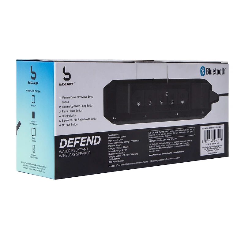 Bass Jaxx™ Defend Water Resistant Wireless Speaker