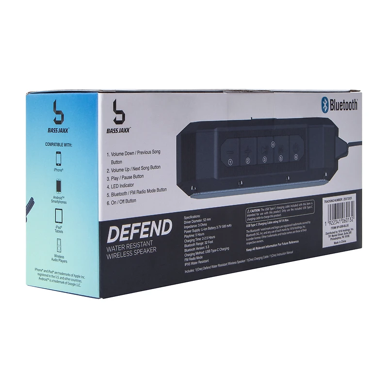 Bass Jaxx™ Defend Water Resistant Wireless Speaker