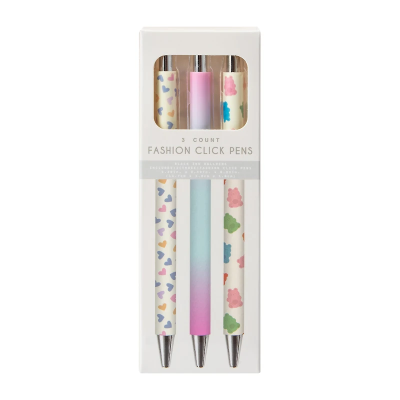 Fashion Click Pens 3-Count