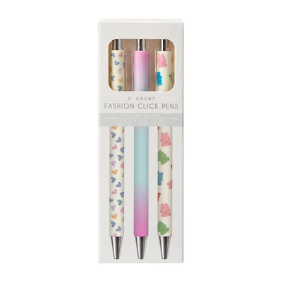Fashion Click Pens 3-Count