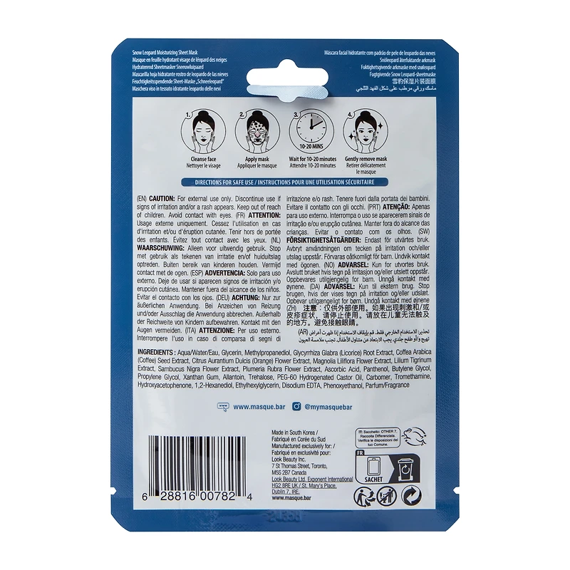 Pretty Animalz By Masque B.A.R™ Snow Leopard Moisturizing Sheet Mask