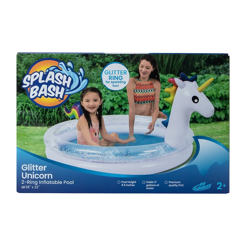 Splash Bash™ Glitter Unicorn 2-Ring Inflatable Pool