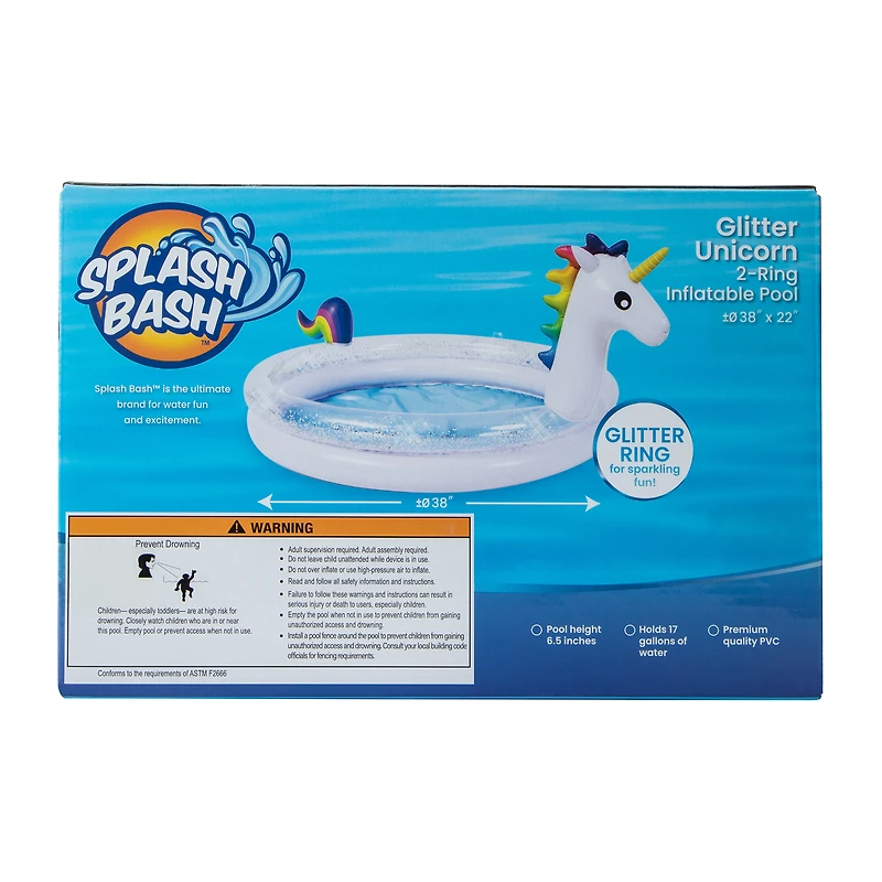 Splash Bash™ Glitter Unicorn 2-Ring Inflatable Pool