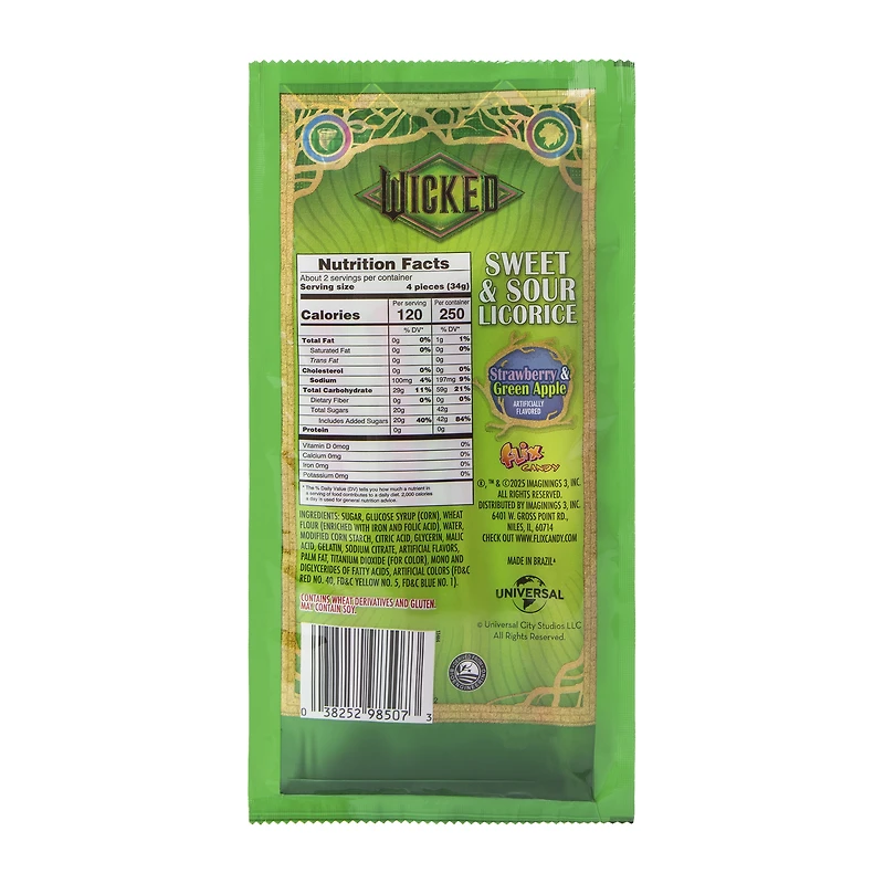 Wicked Sweet & Sour Licorice Candy Filled Ropes 8-Count 2.46oz