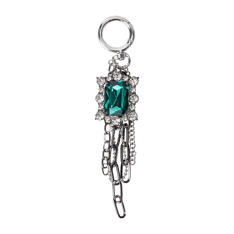 Charmed Green Gem Cluster Key Ring