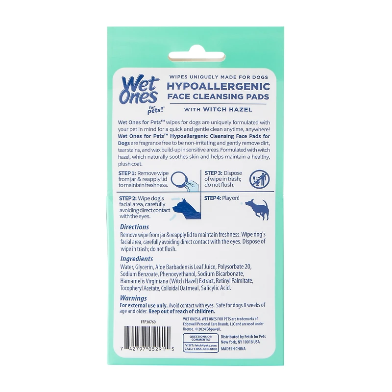 Wet Ones For Pets!™ Extra Gentle Hypoallergenic Face Cleansing Pads With Witch Hazel 50-Wipes