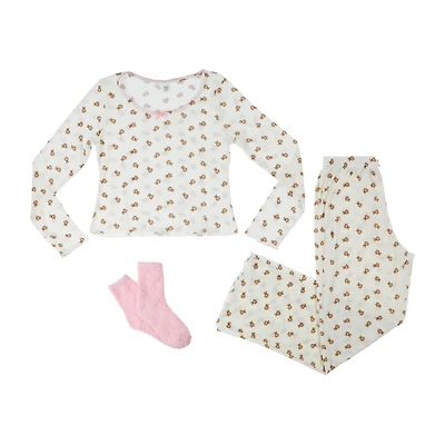 Juniors 3-Piece Pointelle Pajama Set