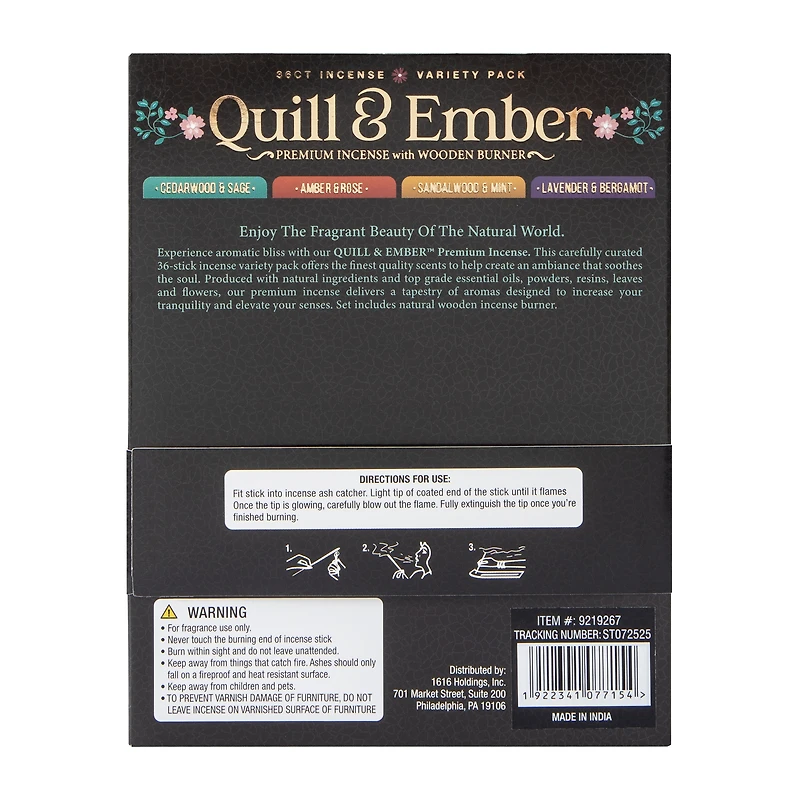 Quill & Ember Premium Incense With Wooden Burner Variety Pack