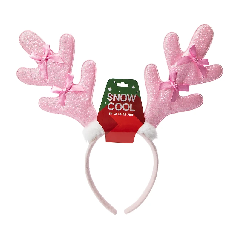 Snow Cool Christmas Pink Glitter Antler Headband