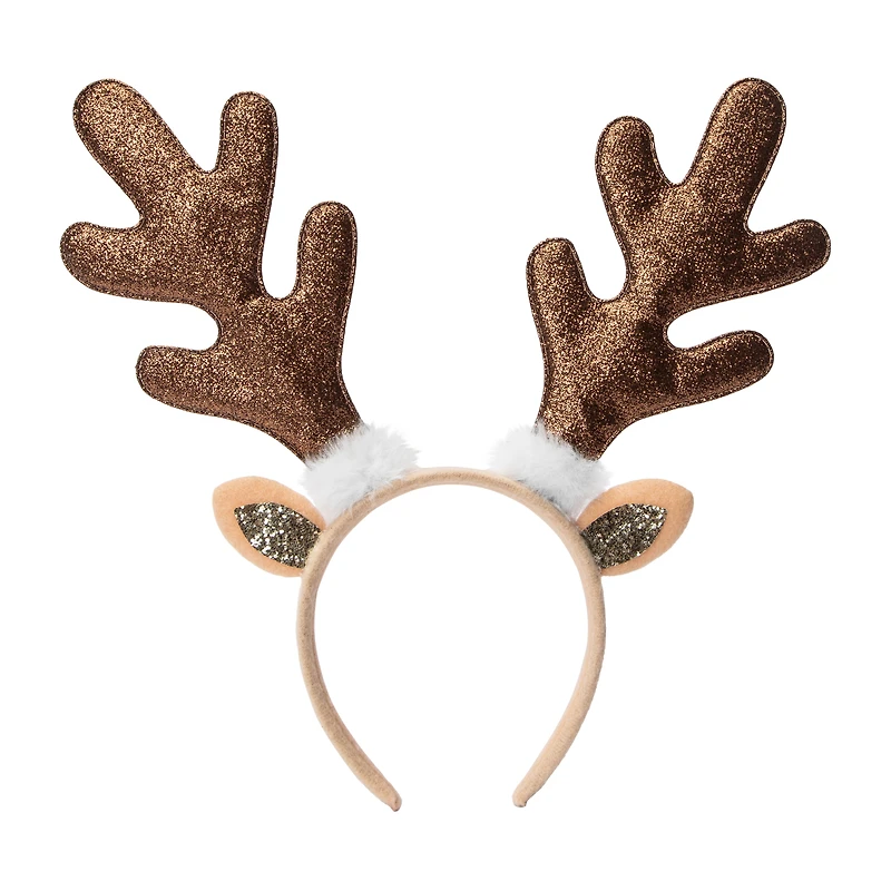 Snow Cool Christmas Brown Glitter Antler Headband
