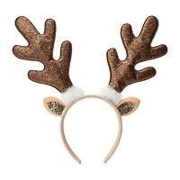 Snow Cool Christmas Brown Glitter Antler Headband