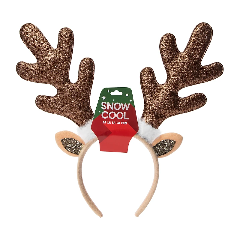 Snow Cool Christmas Brown Glitter Antler Headband