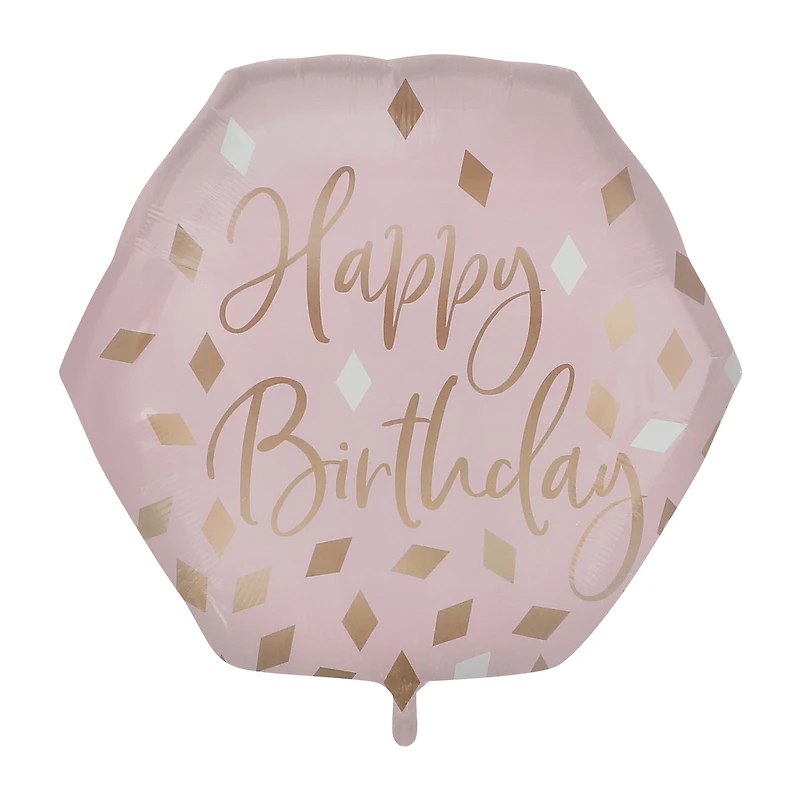 INFLATED Happy Birthday Pink & Gold Hexagon Balloon