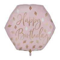 INFLATED Happy Birthday Pink & Gold Hexagon Balloon