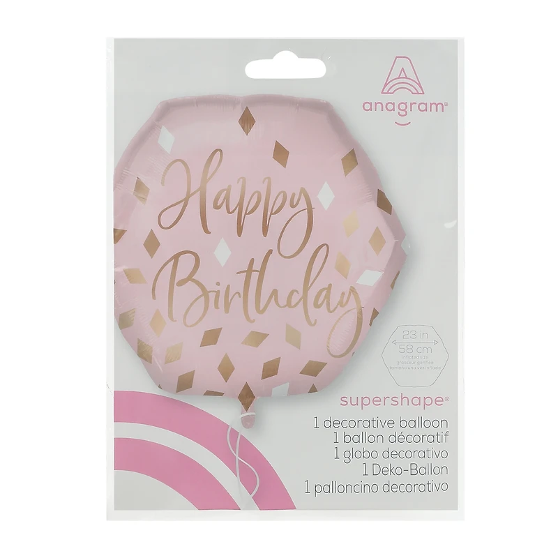 INFLATED Happy Birthday Pink & Gold Hexagon Balloon