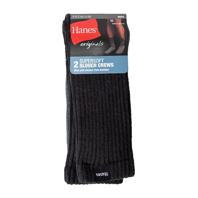 Young Mens Hanes® Supersoft Slouch Crews 2-Pairs
