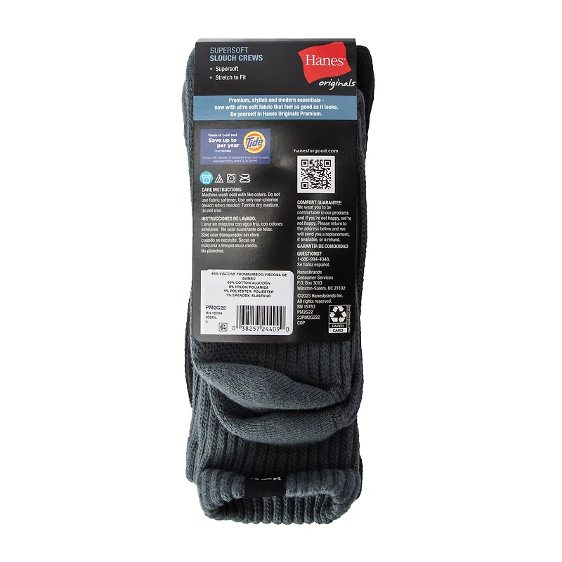 Young Mens Hanes® Supersoft Slouch Crews 2-Pairs