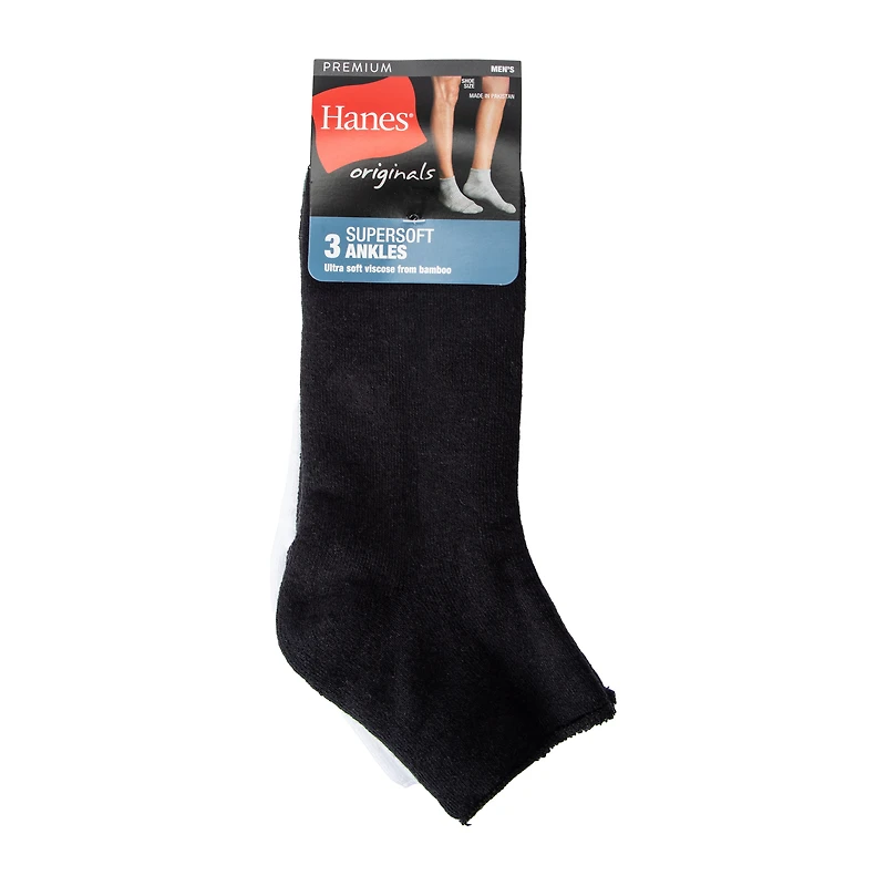 Young Mens Hanes® Supersoft Ankles 3-Pairs