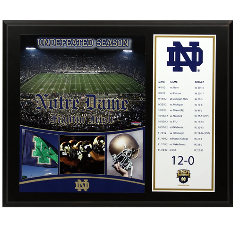 Notre Dame Fighting Irish 12" x 15" 2012 Undefeated Season Regular Season Sublimated Plaque