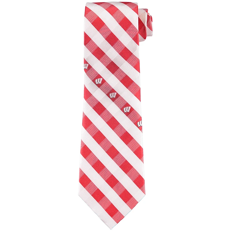 Wisconsin Badgers Woven Checkered Tie - Cardinal/White