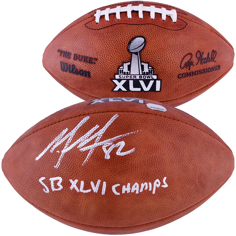 Mario Manningham New York Giants Super Bowl XLVI Autographed Pro Football with SB XLVI Champ Inscription