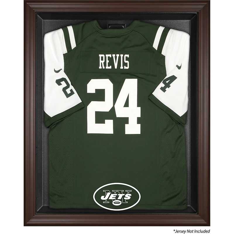 New York Jets Throwback Logo 1998 - 2018 Brown Framed Logo Jersey Display Case