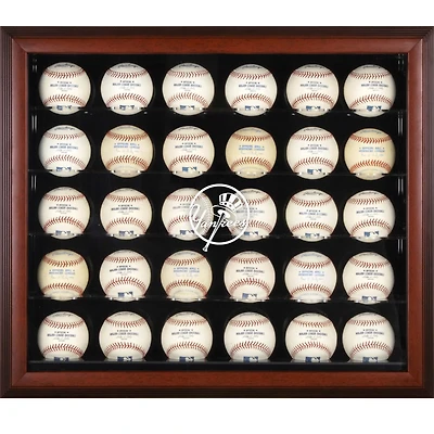 New York Yankees Logo Mahogany Framed 30-Ball Display Case