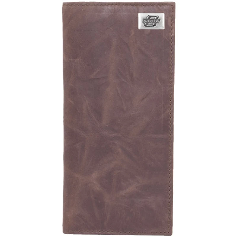 Oklahoma State Cowboys Leather Secretary Wallet with Concho - Brown