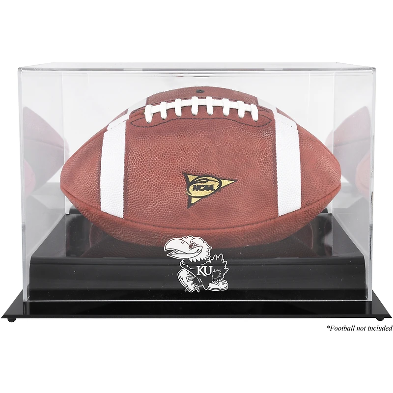 Kansas Jayhawks Black Base Team Logo Football Display Case with Mirror Back