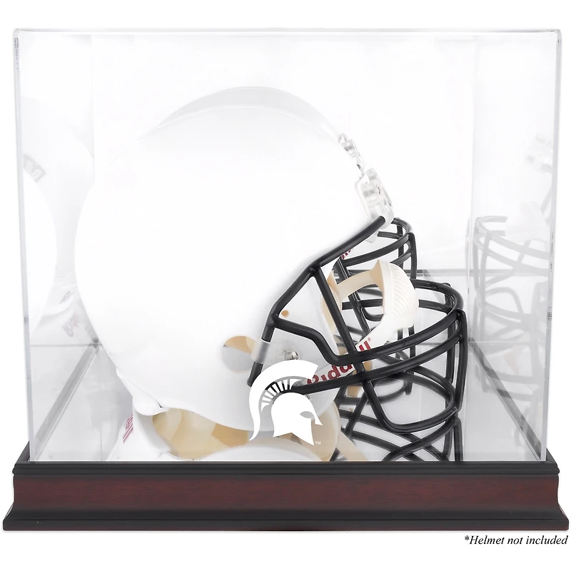 Michigan State Spartans Mahogany Base Team Logo Helmet Display Case with Mirrored Back