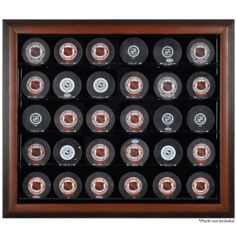 Brown Framed 30 Hockey Puck Display Case