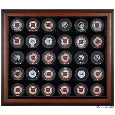 Brown Framed 30 Hockey Puck Display Case
