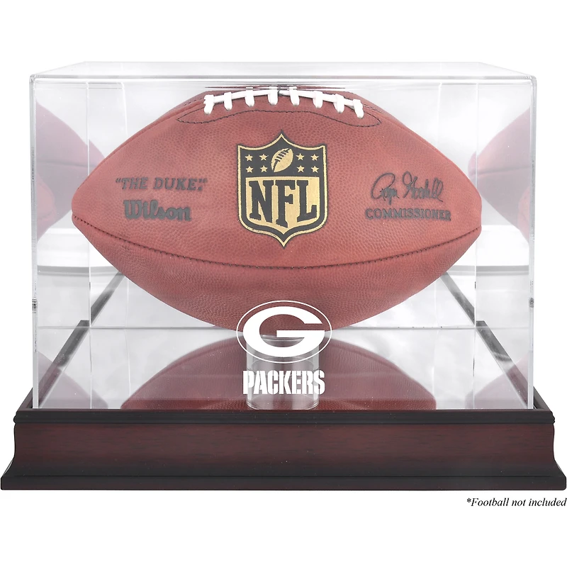 Green Bay Packers Mahogany Football Logo Display Case with Mirror Back