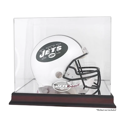 New York Jets Throwback Logo 1998 - 2018 Mahogany Helmet Logo Display Case with Mirror Back