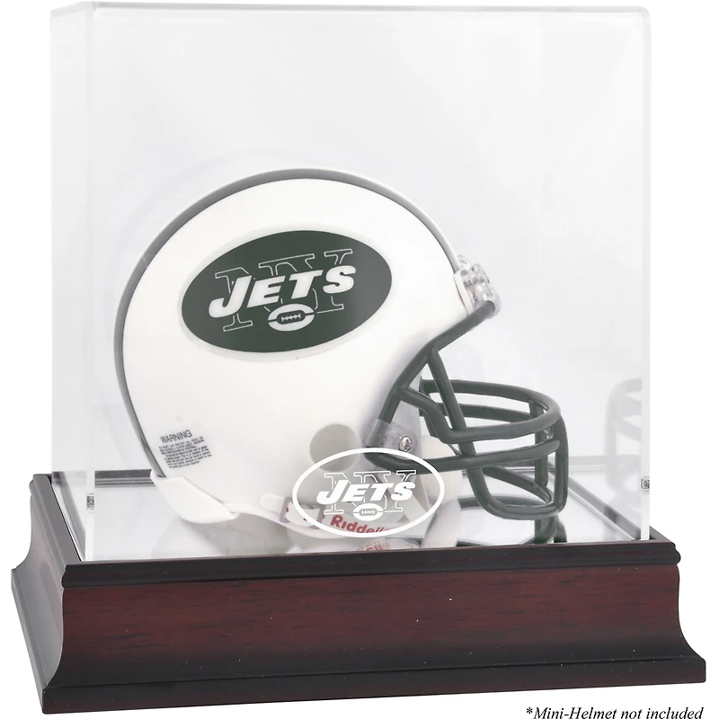 New York Jets Throwback Logo 1998 - 2018 Mahogany Logo Mini Helmet Display Case