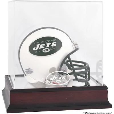 New York Jets Throwback Logo 1998 - 2018 Mahogany Logo Mini Helmet Display Case