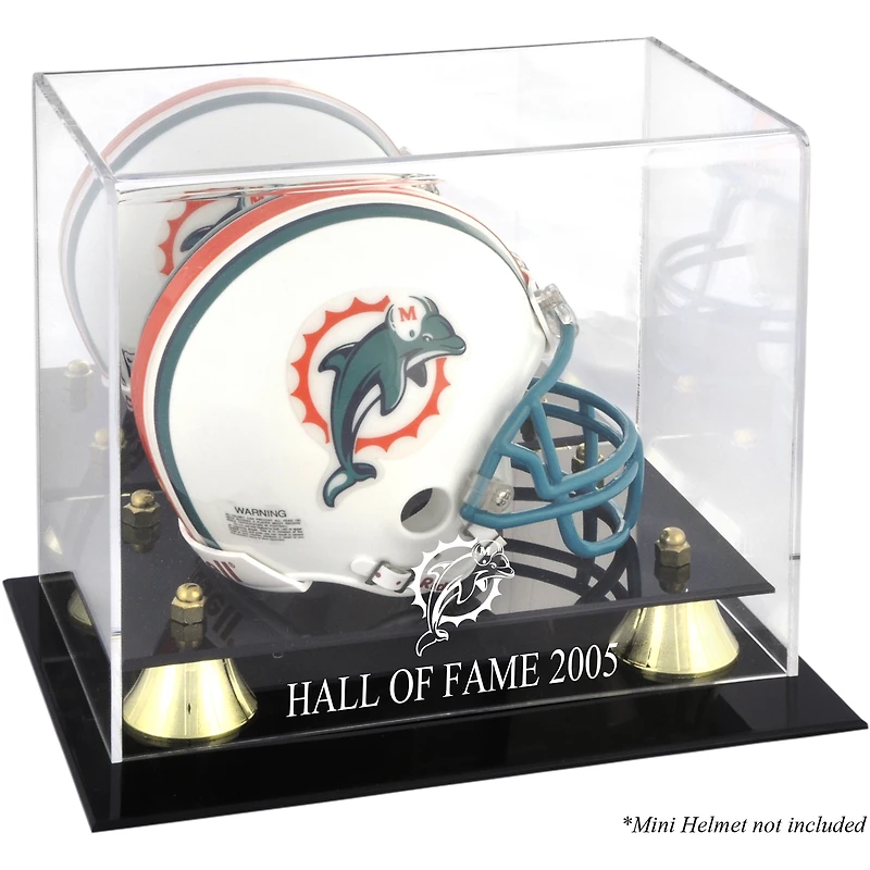 Miami Dolphins Golden Classic Logo Mini Helmet Display Case with 2005 Hall of Fame Lettering