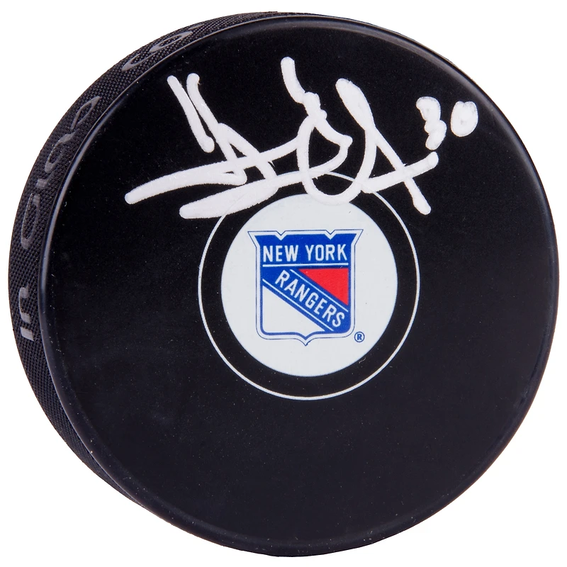 Henrik Lundqvist New York Rangers Autographed Team Logo Hockey Puck - Steiner Sports
