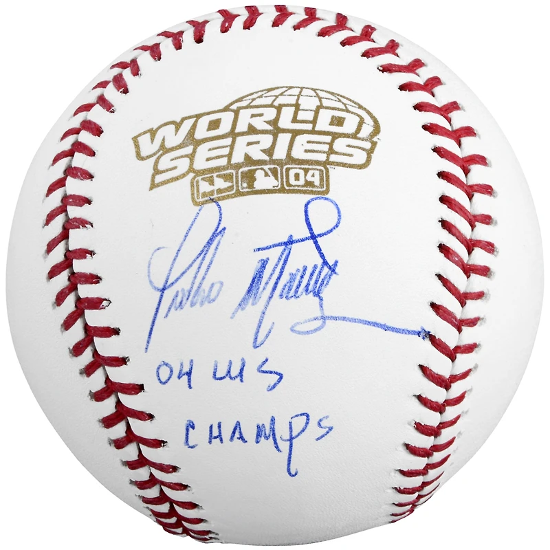 Pedro Martinez Boston Red Sox Autographed 2004 World Series Logo Baseball with 04 WS Champs Inscription