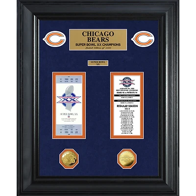 Chicago Bears Super Bowl Ticket and Game Coin Collection Framed