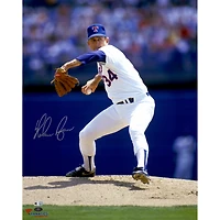Nolan Ryan Texas Rangers Autographed 16'' x 20'' White Pitching with Ball in Hand Photograph