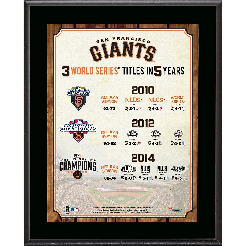 San Francisco Giants 10.5" x 13" 2014 World Series Champions Three Championships in Five Years Plaque